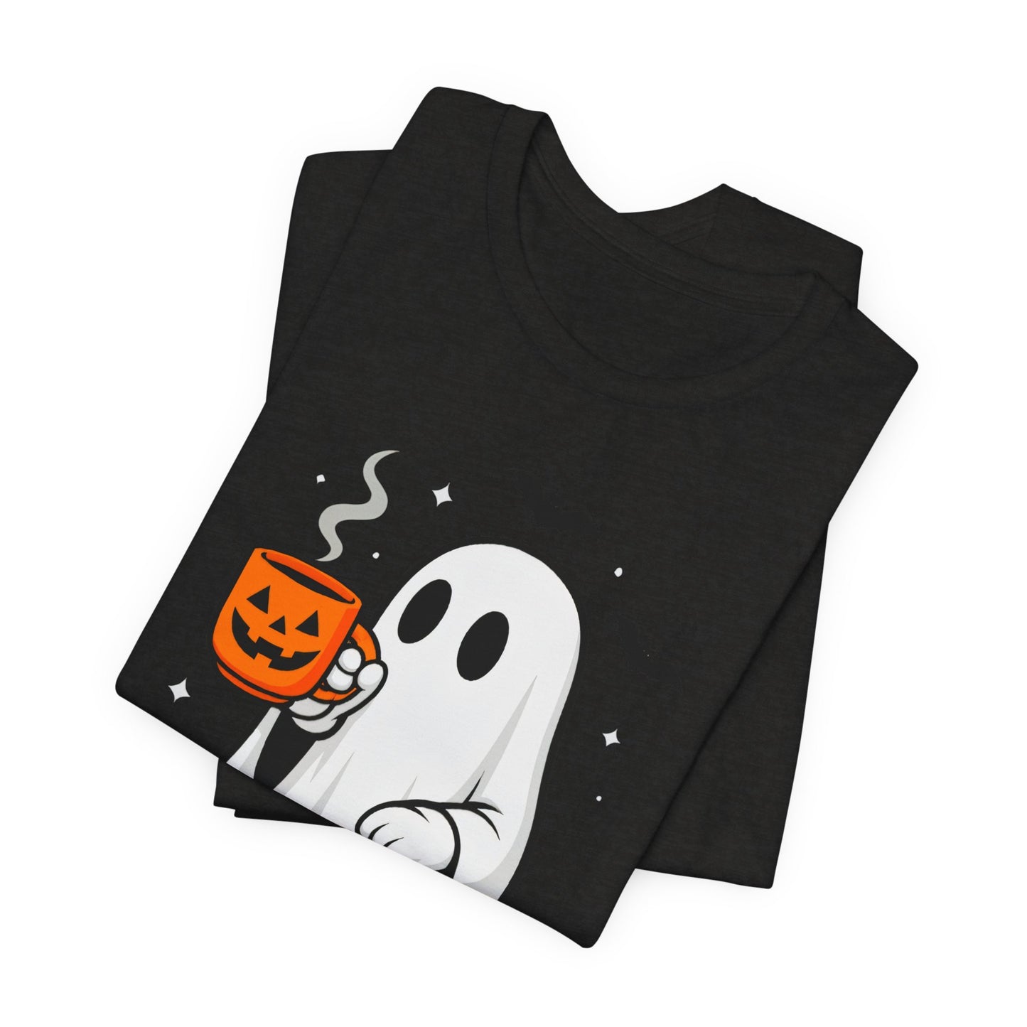 Halloween Ghost Graphic Tee, Spooky T-Shirt, Unisex Short Sleeve Shirt, Fall Fashion, Pumpkin Mug Design