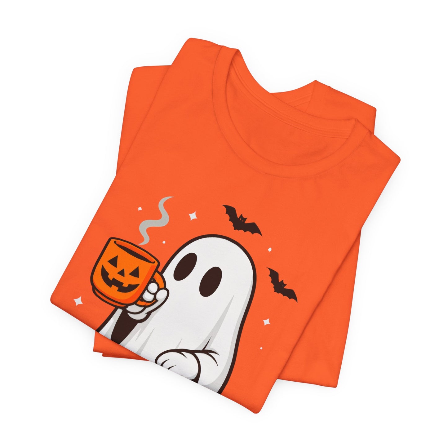 Halloween Ghost Graphic Tee, Spooky T-Shirt, Unisex Short Sleeve Shirt, Fall Fashion, Pumpkin Mug Design