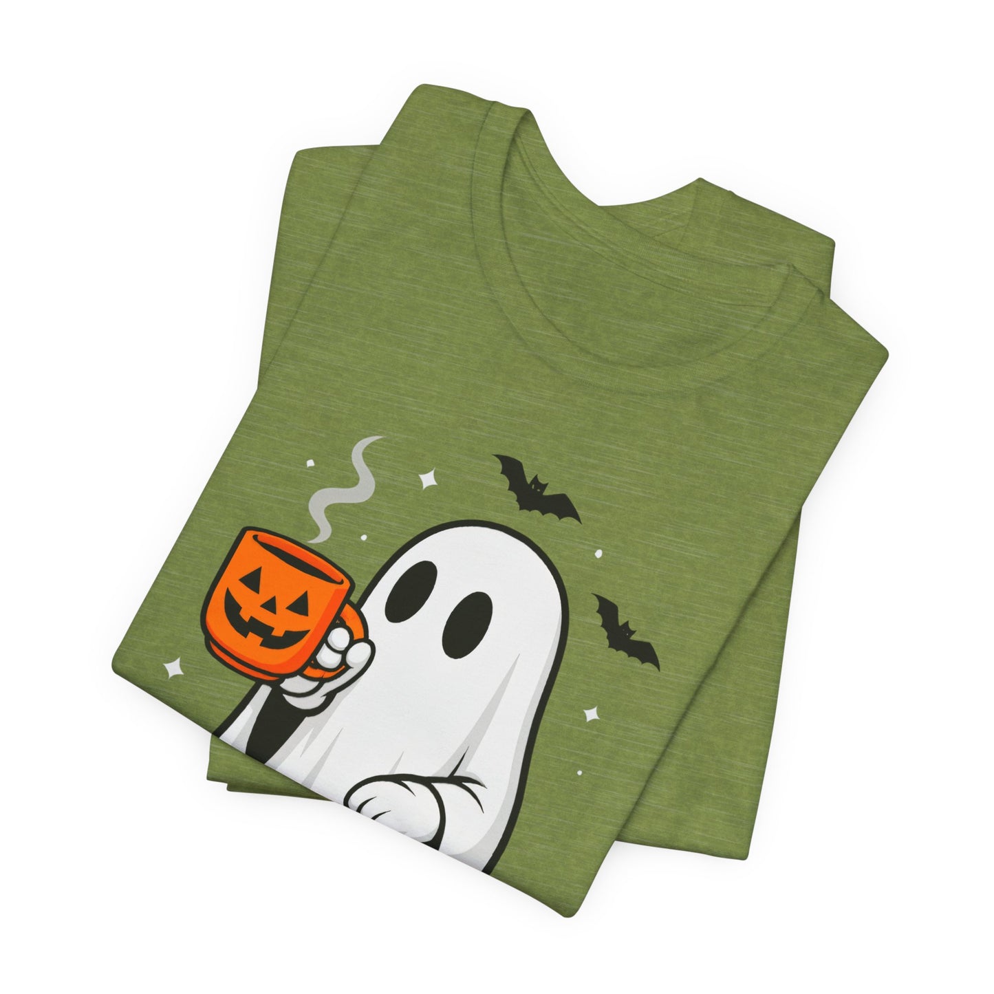 Halloween Ghost Graphic Tee, Spooky T-Shirt, Unisex Short Sleeve Shirt, Fall Fashion, Pumpkin Mug Design
