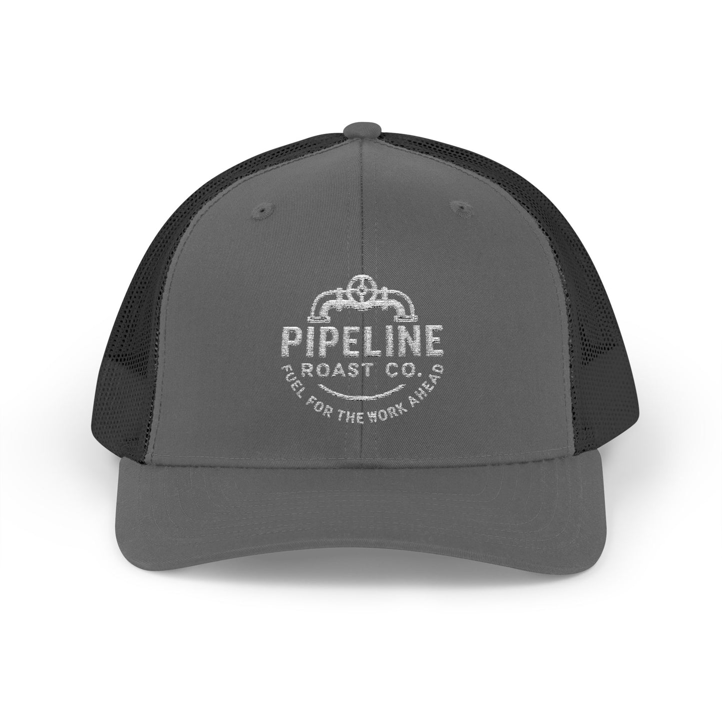 Pipeline Roast Co. Trucker Hat – Snapback Mesh Back Cap with Embroidered Logo, Adjustable Mid-Profile Design