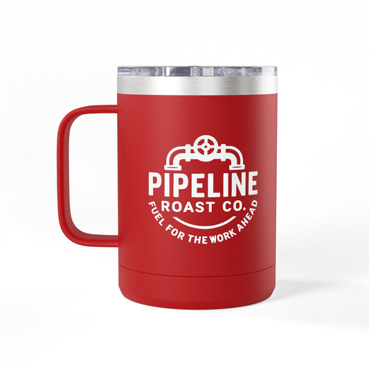 Pipeline Roast Co. 15oz Insulated Coffee Tumbler – Stainless Steel Travel Mug with Handle, Leak-Proof Lid & Double-Wall Vacuum Insulation
