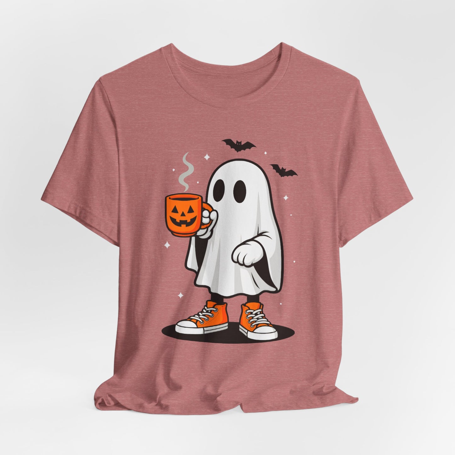 Halloween Ghost Graphic Tee, Spooky T-Shirt, Unisex Short Sleeve Shirt, Fall Fashion, Pumpkin Mug Design