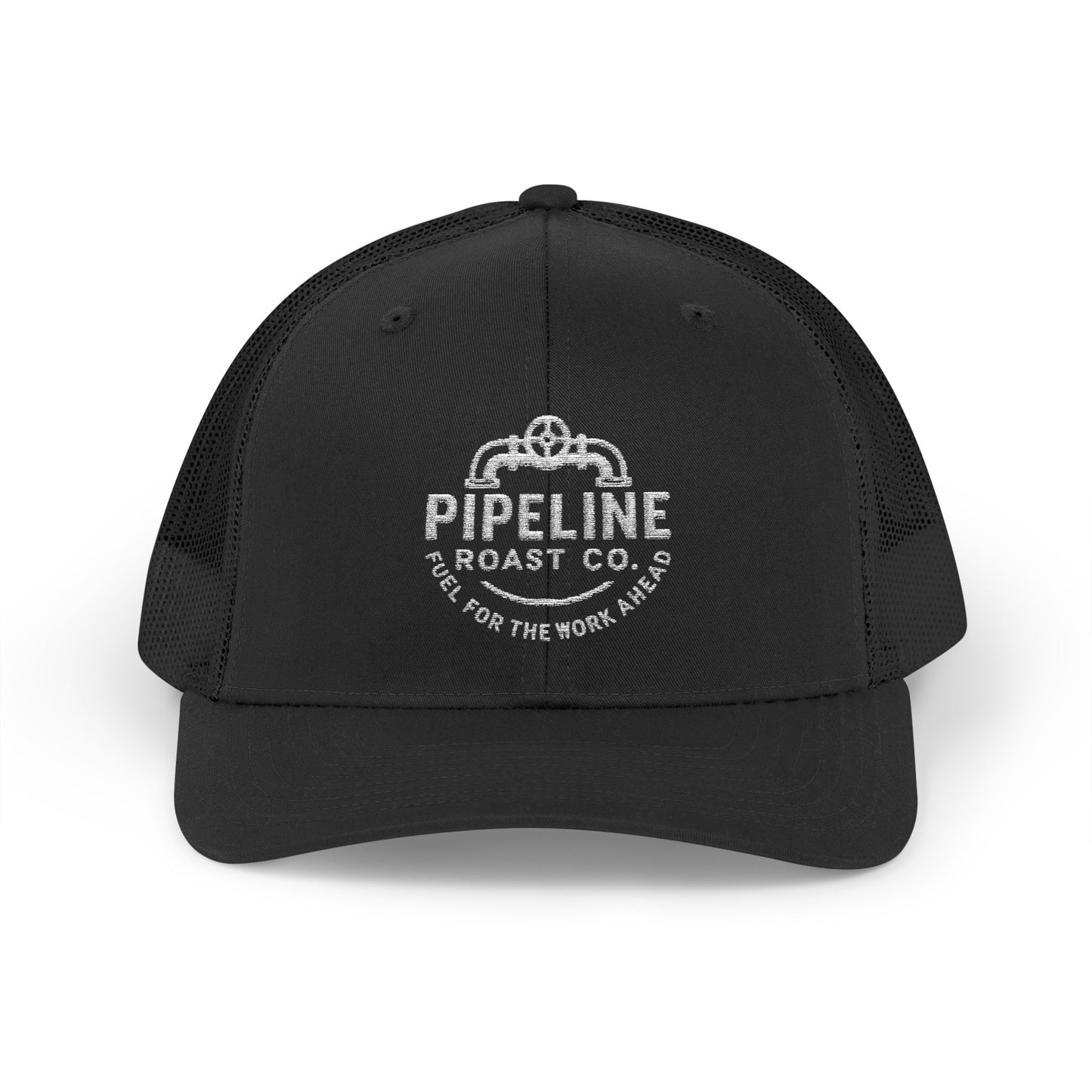 Pipeline Roast Co. Trucker Hat – Snapback Mesh Back Cap with Embroidered Logo, Adjustable Mid-Profile Design