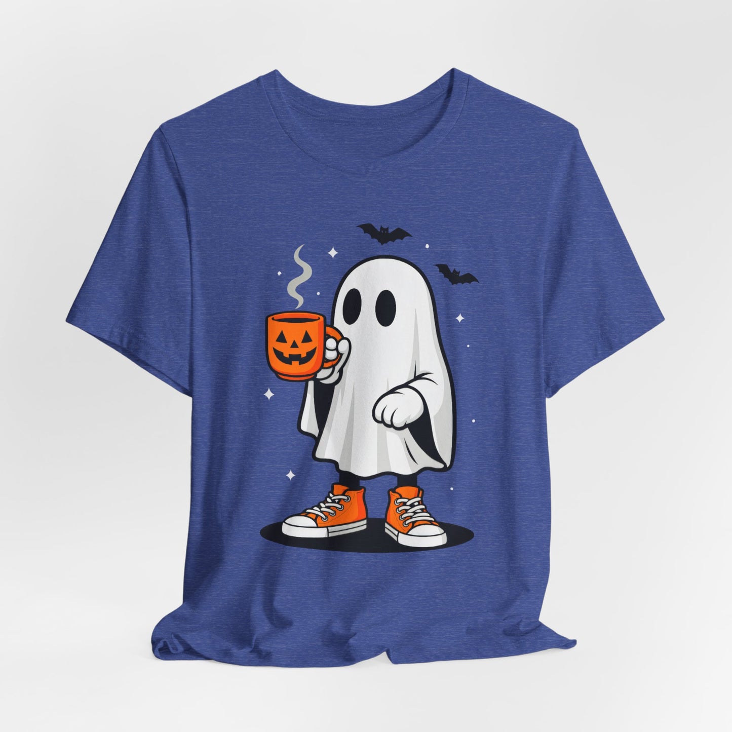 Halloween Ghost Graphic Tee, Spooky T-Shirt, Unisex Short Sleeve Shirt, Fall Fashion, Pumpkin Mug Design