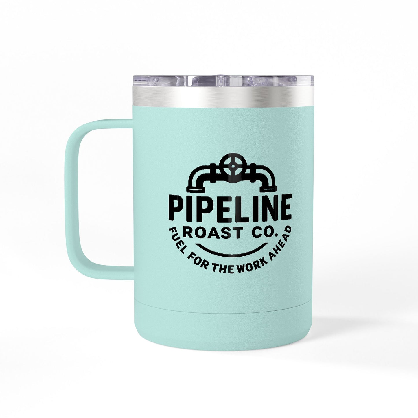 Pipeline Roast Co. 15oz Insulated Coffee Tumbler – Stainless Steel Travel Mug with Handle, Leak-Proof Lid & Double-Wall Vacuum Insulation