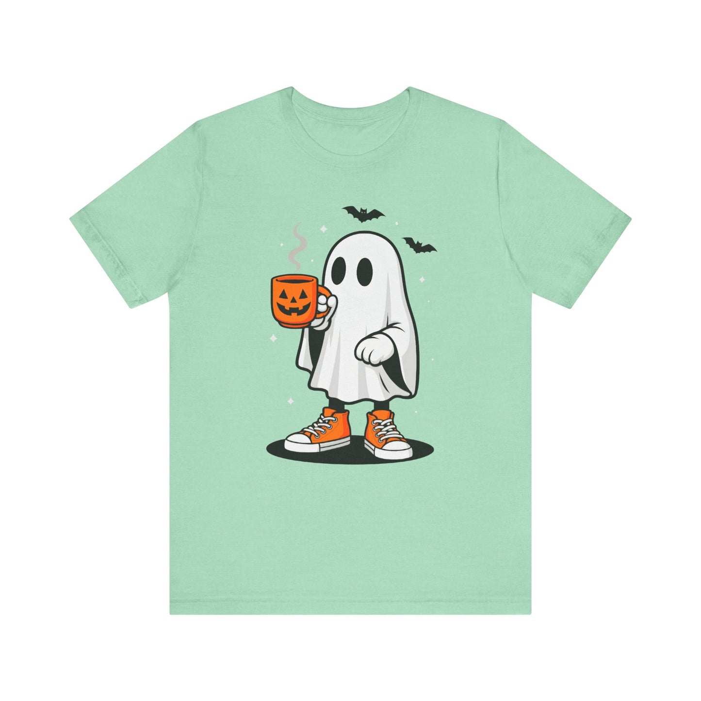 Halloween Ghost Graphic Tee, Spooky T-Shirt, Unisex Short Sleeve Shirt, Fall Fashion, Pumpkin Mug Design