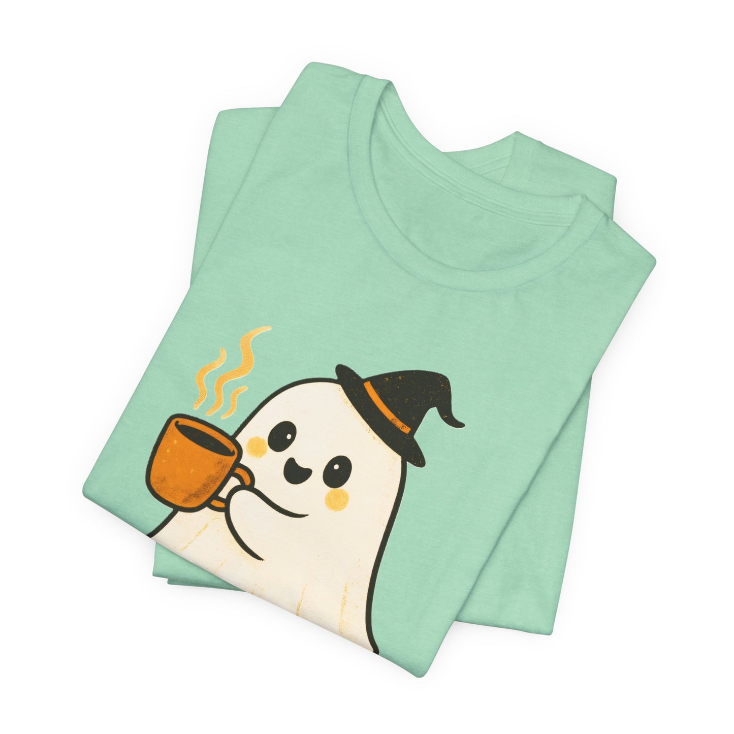 Cute Ghost Coffee Tee, Unisex Halloween Shirt, Funny Pumpkin Spice T-Shirt, Fall Fashion Top, Holiday Gift Idea