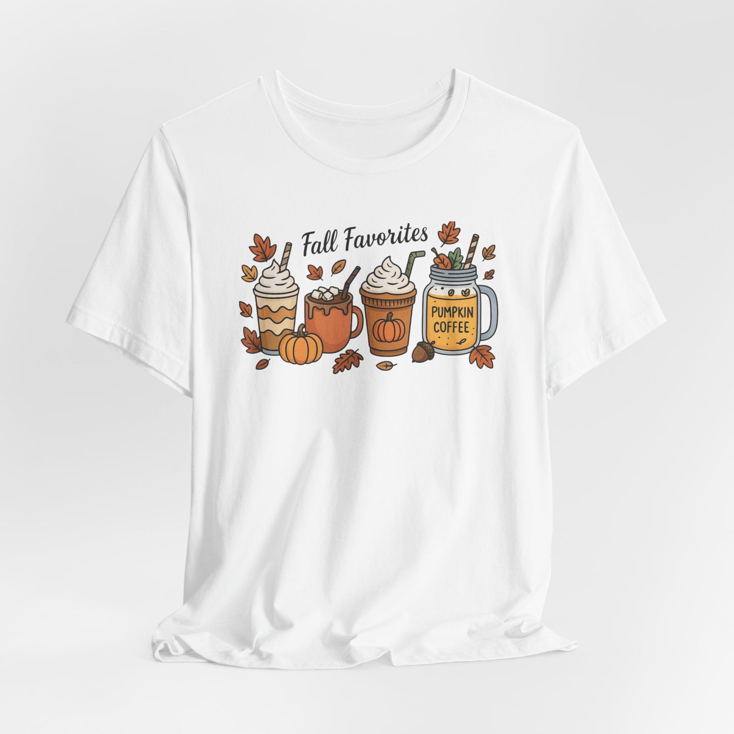 Cozy Fall Favorites Tee | Autumn Shirt, Pumpkin Coffee Top, Unisex Fall T-Shirt, Gift for Coffee Lovers, Seasonal Apparel