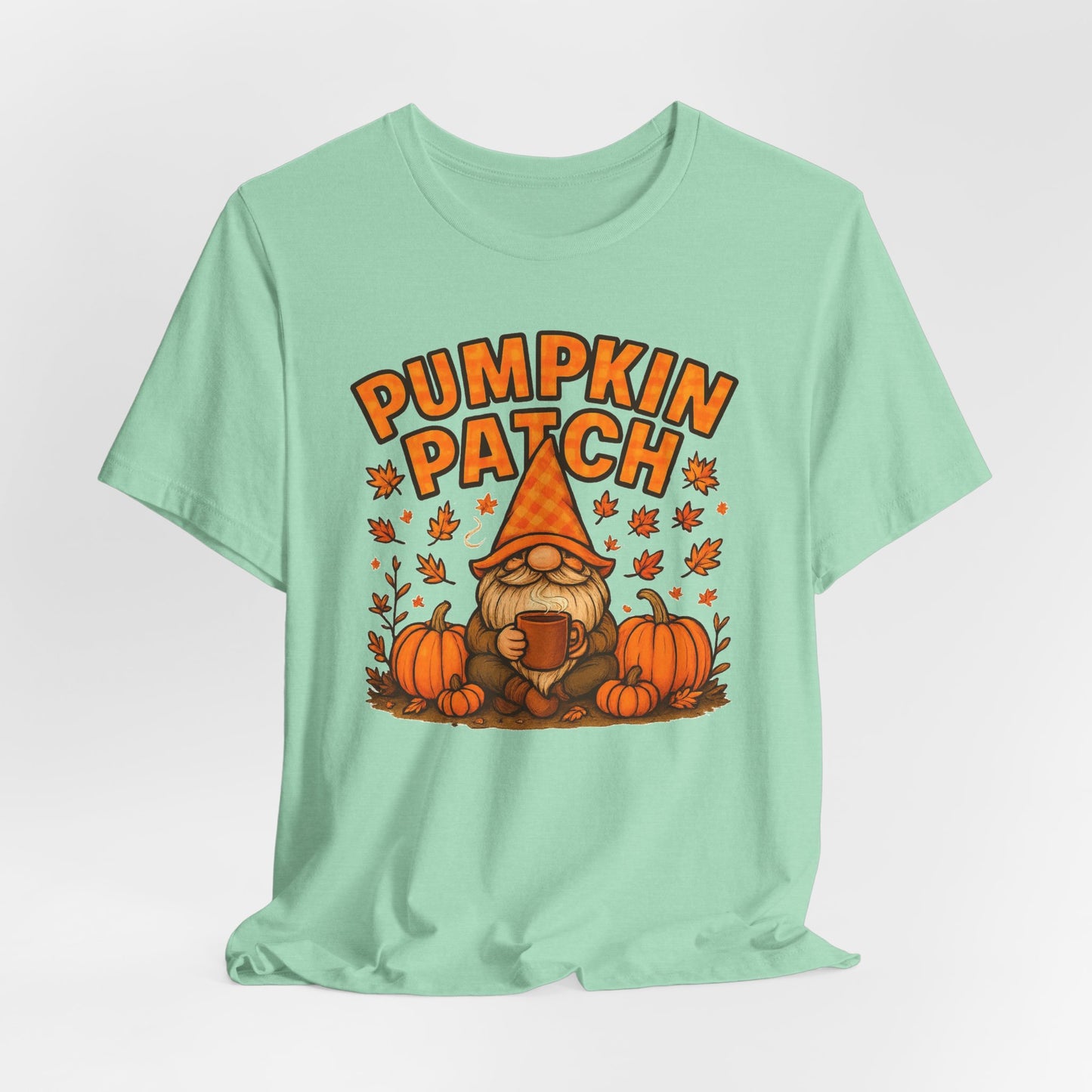 Fall Pumpkin Patch Tee, Cozy Autumn T-Shirt, Seasonal Gnome Shirt, Halloween Fun Apparel, Graphic Tee for Nature Lovers