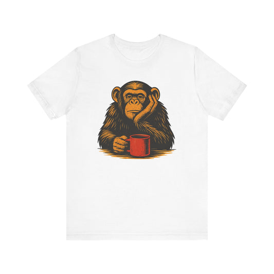 Charming Chimpanzee Coffee Tee, Relaxed Vibes, Gift for Animal Lovers, Everyday Comfort, Perfect for Coffee Lovers