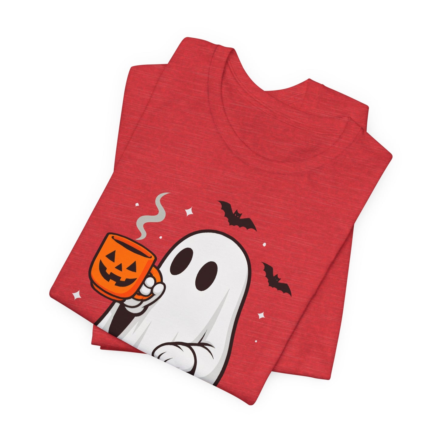 Halloween Ghost Graphic Tee, Spooky T-Shirt, Unisex Short Sleeve Shirt, Fall Fashion, Pumpkin Mug Design