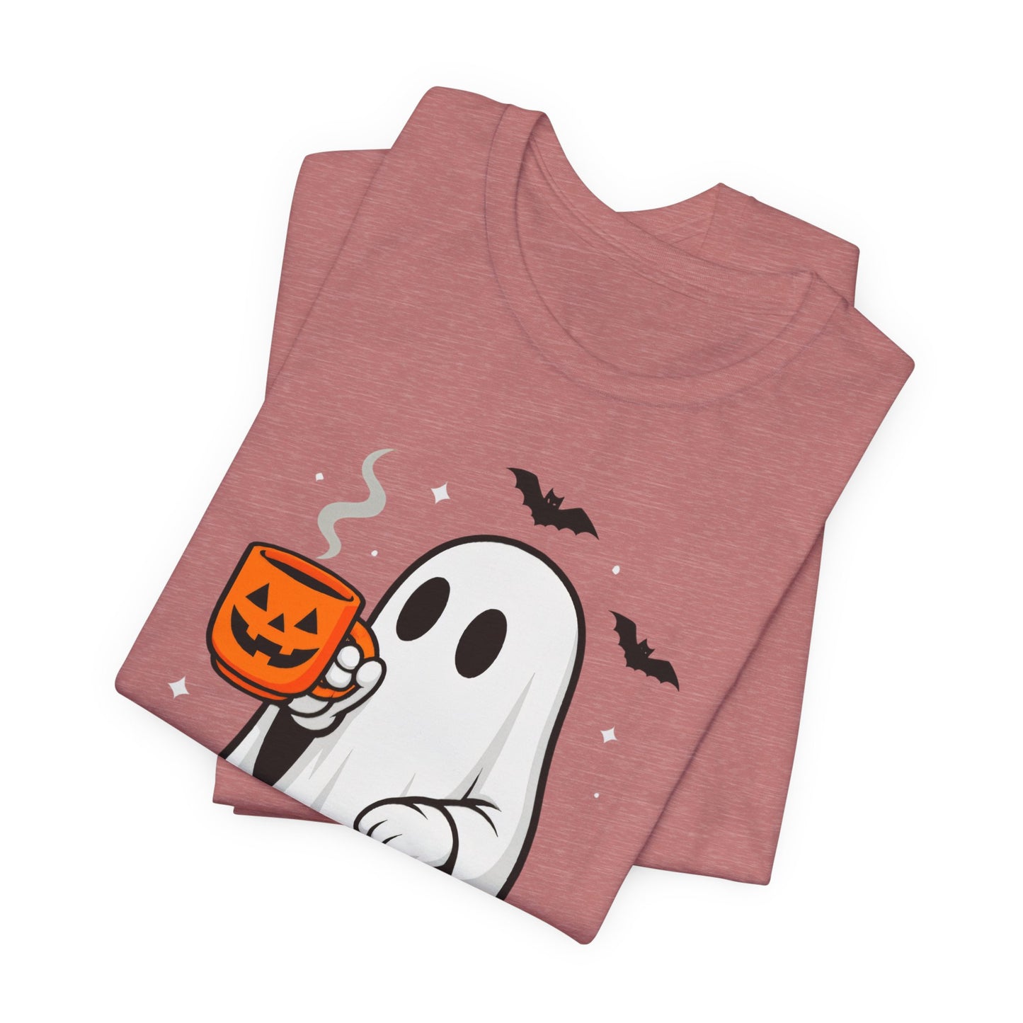Halloween Ghost Graphic Tee, Spooky T-Shirt, Unisex Short Sleeve Shirt, Fall Fashion, Pumpkin Mug Design