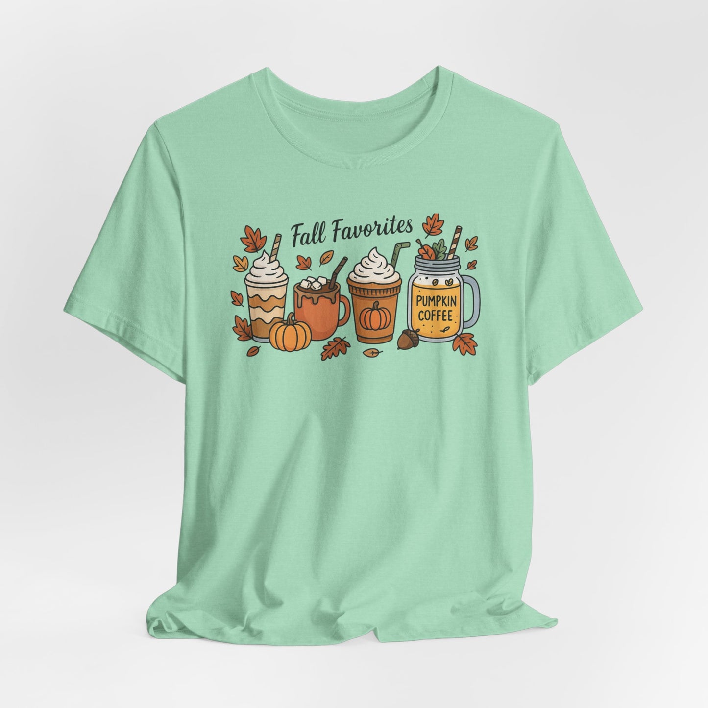 Cozy Fall Favorites Tee | Autumn Shirt, Pumpkin Coffee Top, Unisex Fall T-Shirt, Gift for Coffee Lovers, Seasonal Apparel