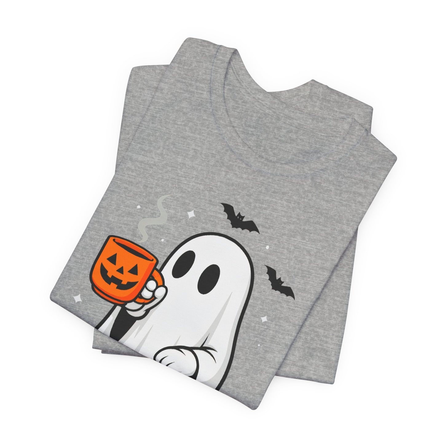 Halloween Ghost Graphic Tee, Spooky T-Shirt, Unisex Short Sleeve Shirt, Fall Fashion, Pumpkin Mug Design