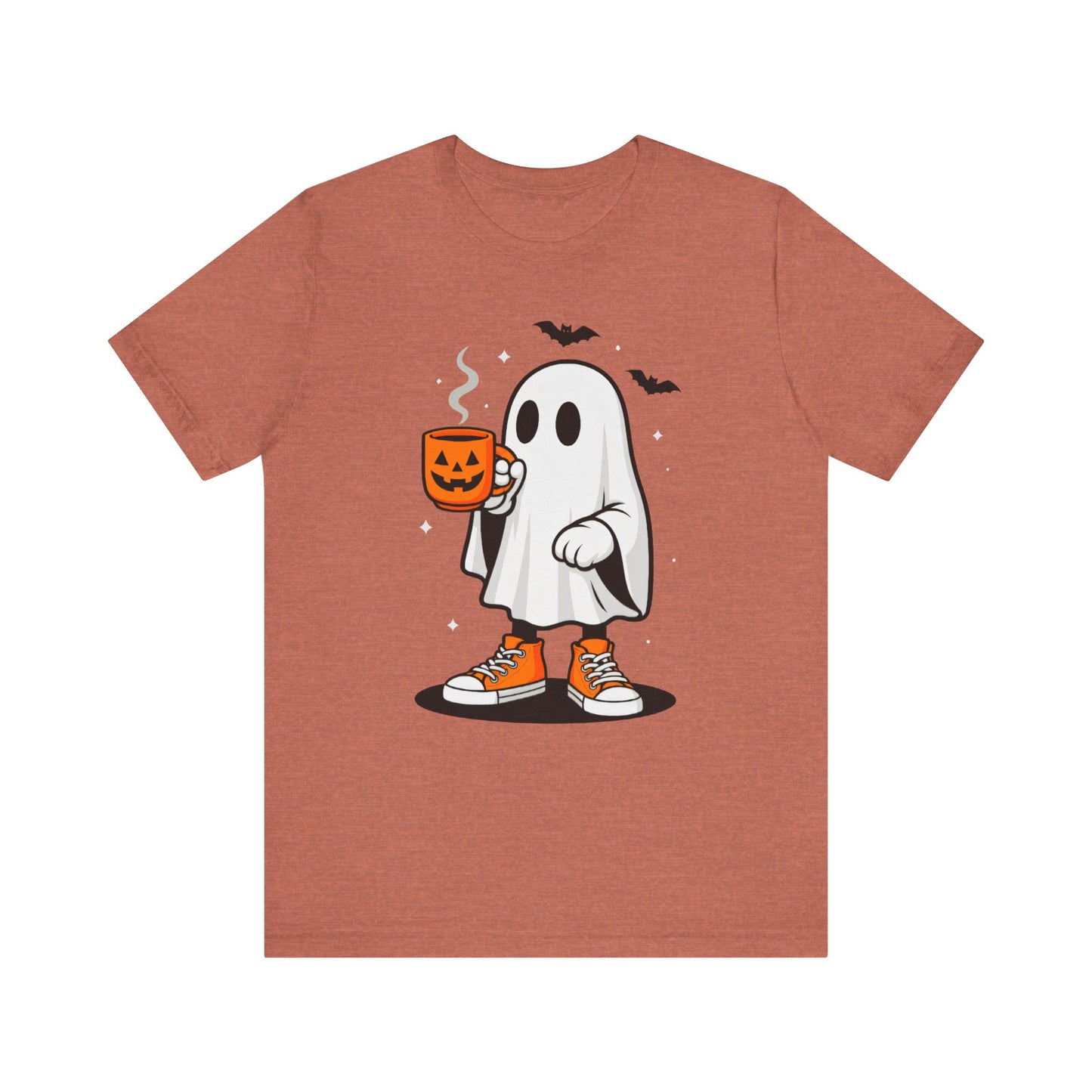 Halloween Ghost Graphic Tee, Spooky T-Shirt, Unisex Short Sleeve Shirt, Fall Fashion, Pumpkin Mug Design