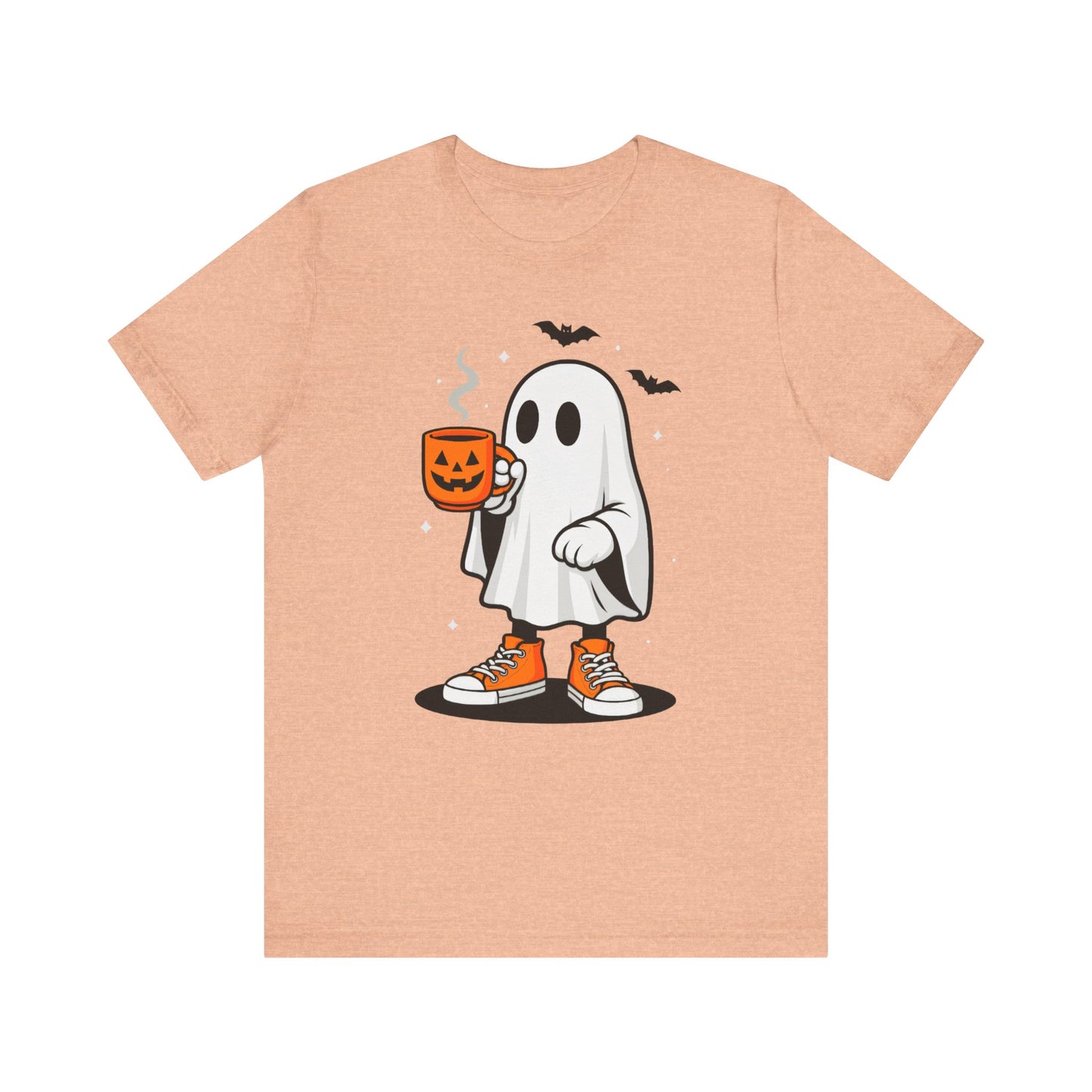 Halloween Ghost Graphic Tee, Spooky T-Shirt, Unisex Short Sleeve Shirt, Fall Fashion, Pumpkin Mug Design