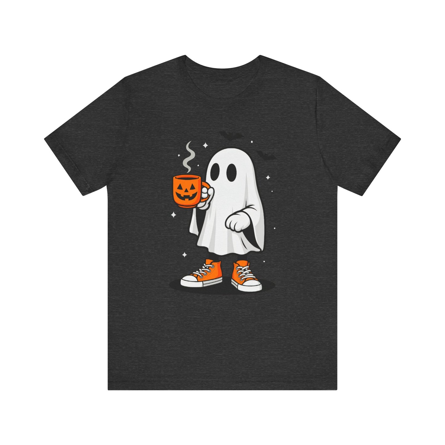 Halloween Ghost Graphic Tee, Spooky T-Shirt, Unisex Short Sleeve Shirt, Fall Fashion, Pumpkin Mug Design