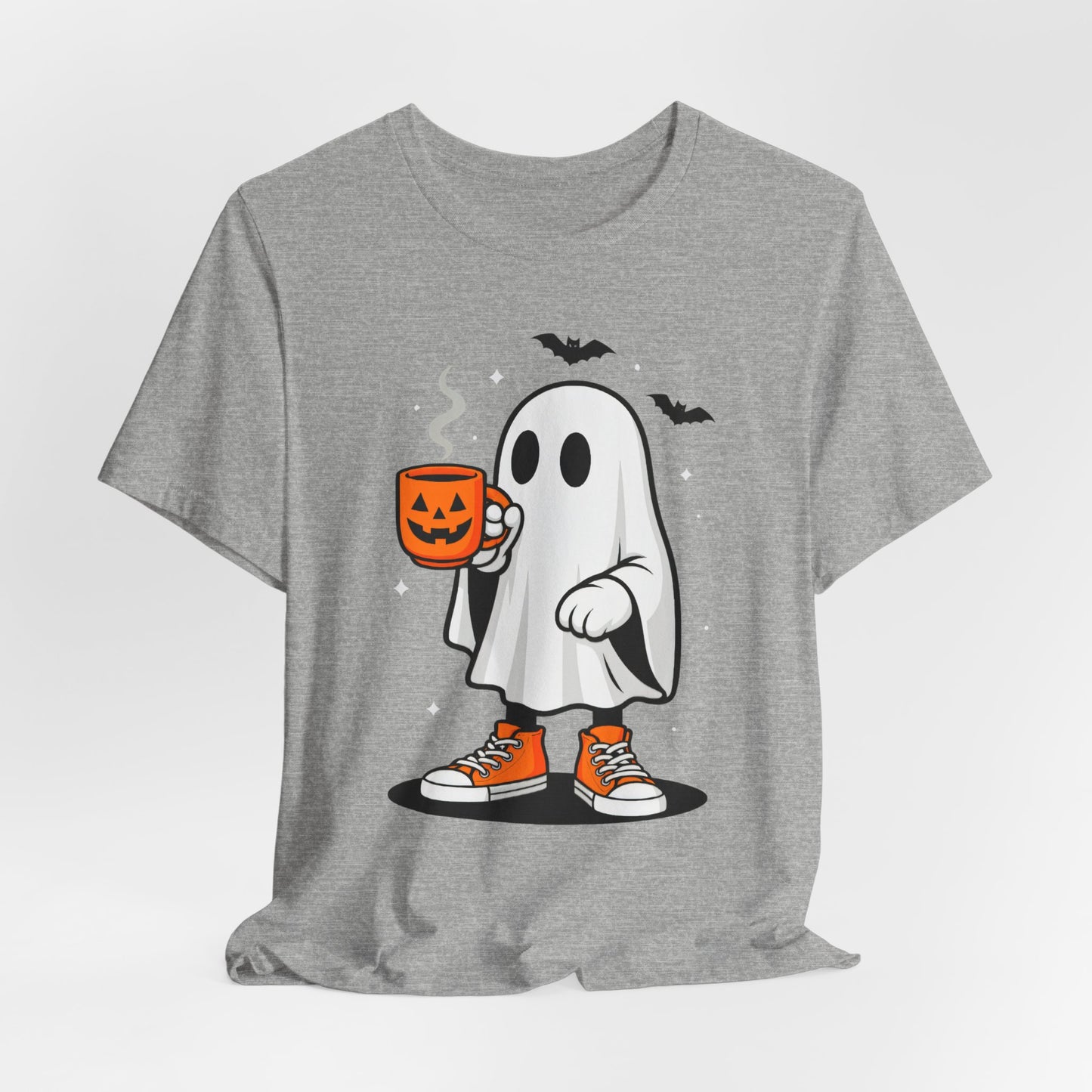 Halloween Ghost Graphic Tee, Spooky T-Shirt, Unisex Short Sleeve Shirt, Fall Fashion, Pumpkin Mug Design