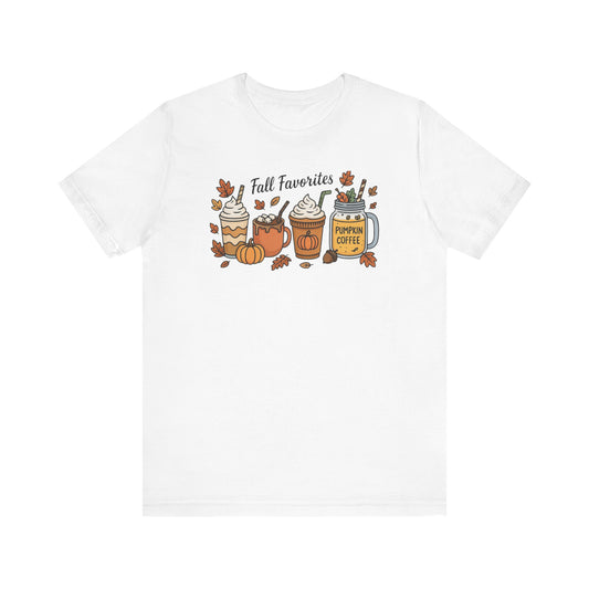 Cozy Fall Favorites Tee | Autumn Shirt, Pumpkin Coffee Top, Unisex Fall T-Shirt, Gift for Coffee Lovers, Seasonal Apparel