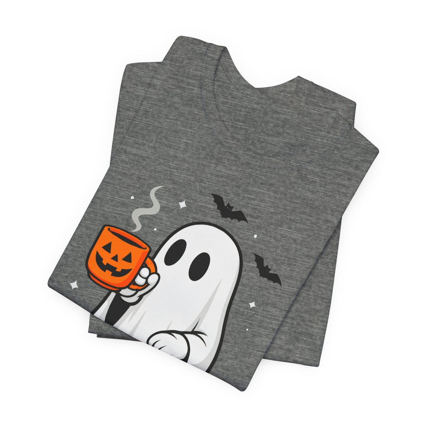 Halloween Ghost Graphic Tee, Spooky T-Shirt, Unisex Short Sleeve Shirt, Fall Fashion, Pumpkin Mug Design