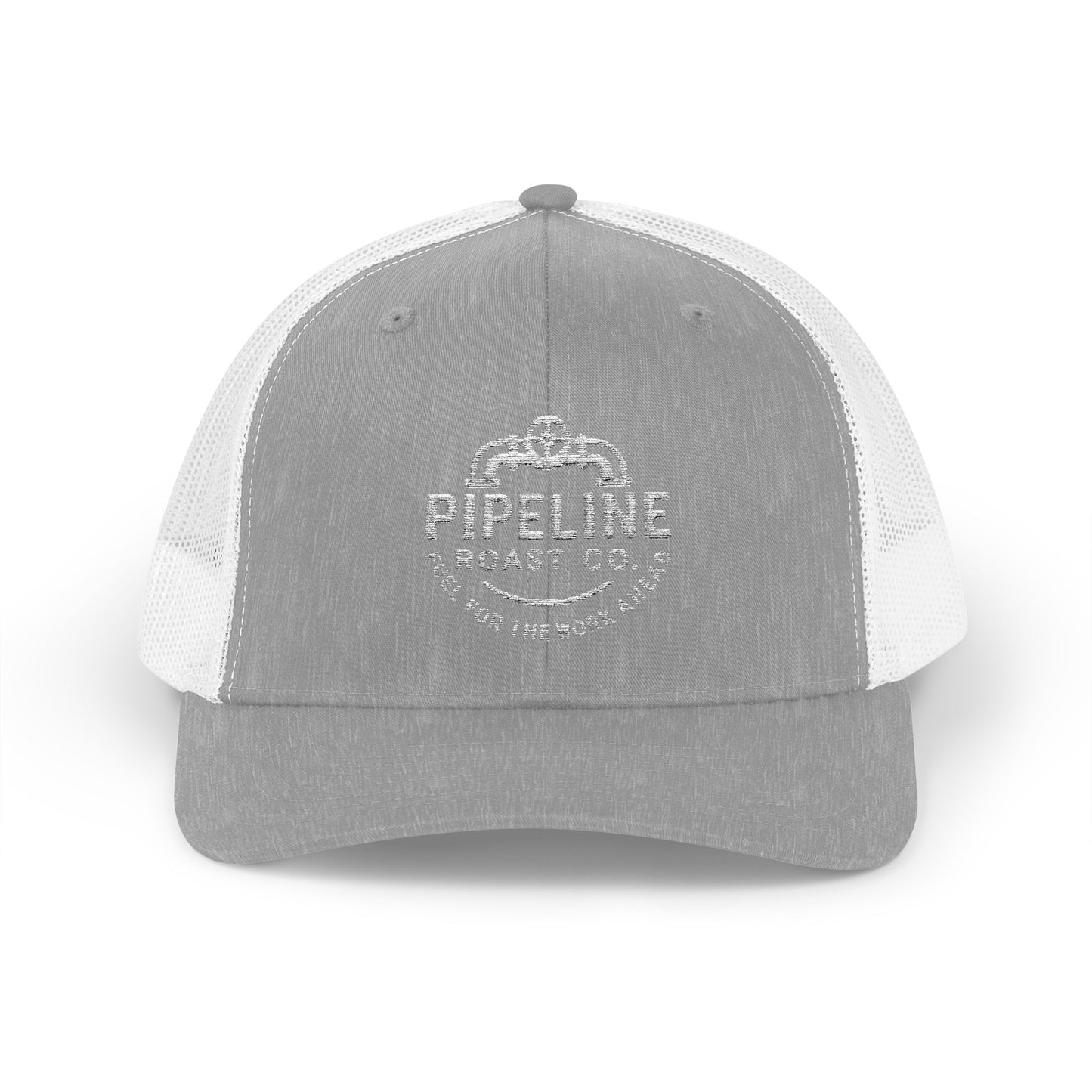 Pipeline Roast Co. Trucker Hat – Snapback Mesh Back Cap with Embroidered Logo, Adjustable Mid-Profile Design