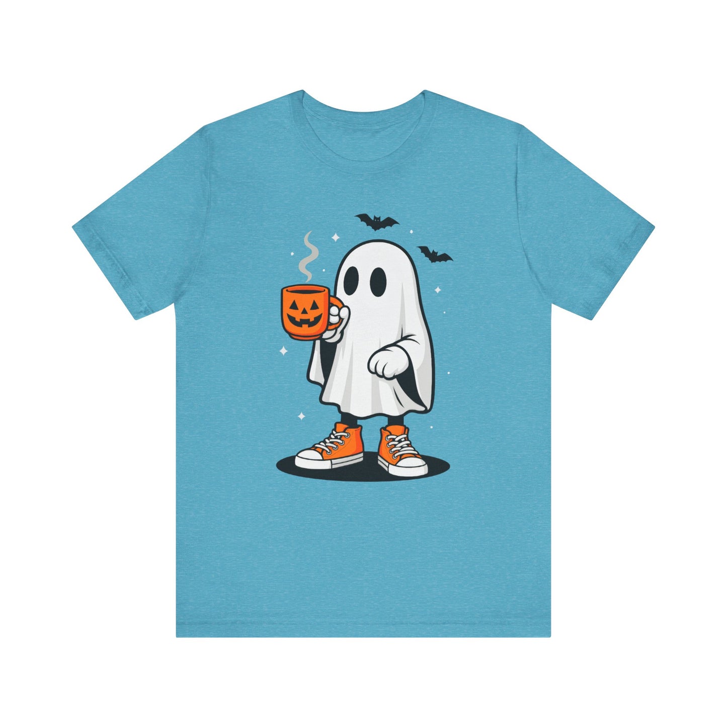 Halloween Ghost Graphic Tee, Spooky T-Shirt, Unisex Short Sleeve Shirt, Fall Fashion, Pumpkin Mug Design