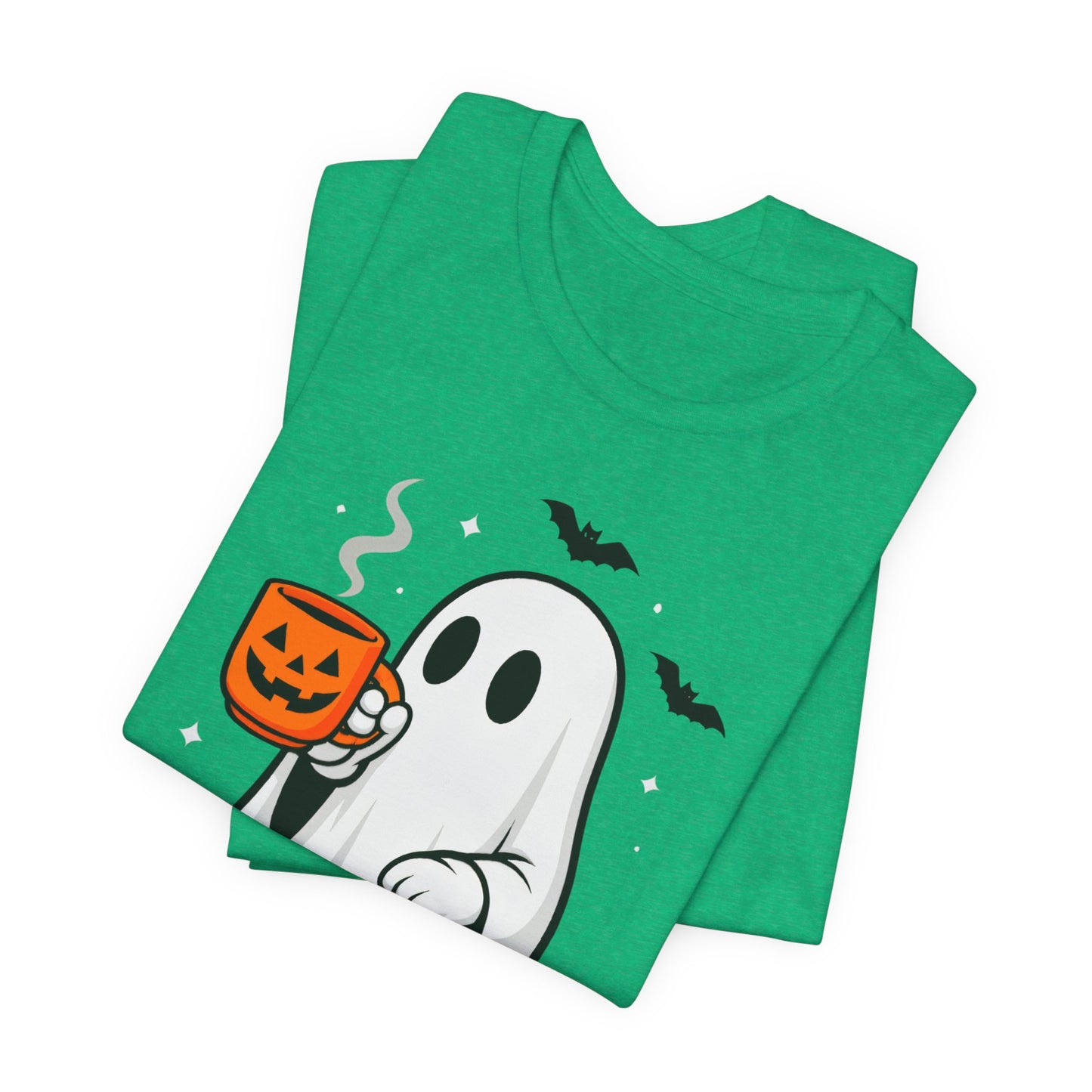 Halloween Ghost Graphic Tee, Spooky T-Shirt, Unisex Short Sleeve Shirt, Fall Fashion, Pumpkin Mug Design
