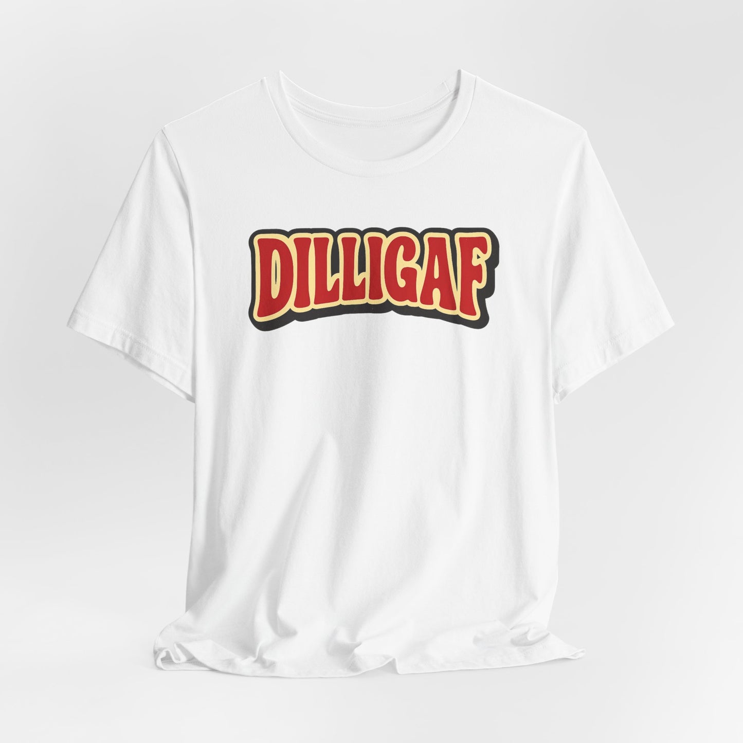DILLIGAF Unisex Jersey Tee - Casual Fun Shirt for Everyday Wear, Gift Idea for Friends, Party Apparel, Humorous Graphic Tee