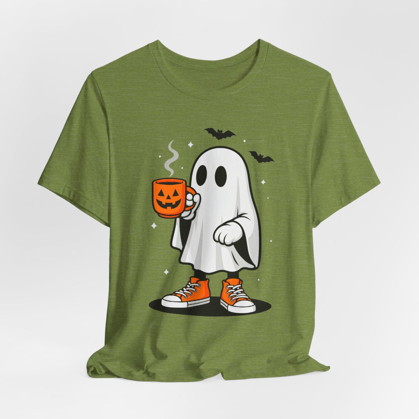 Halloween Ghost Graphic Tee, Spooky T-Shirt, Unisex Short Sleeve Shirt, Fall Fashion, Pumpkin Mug Design