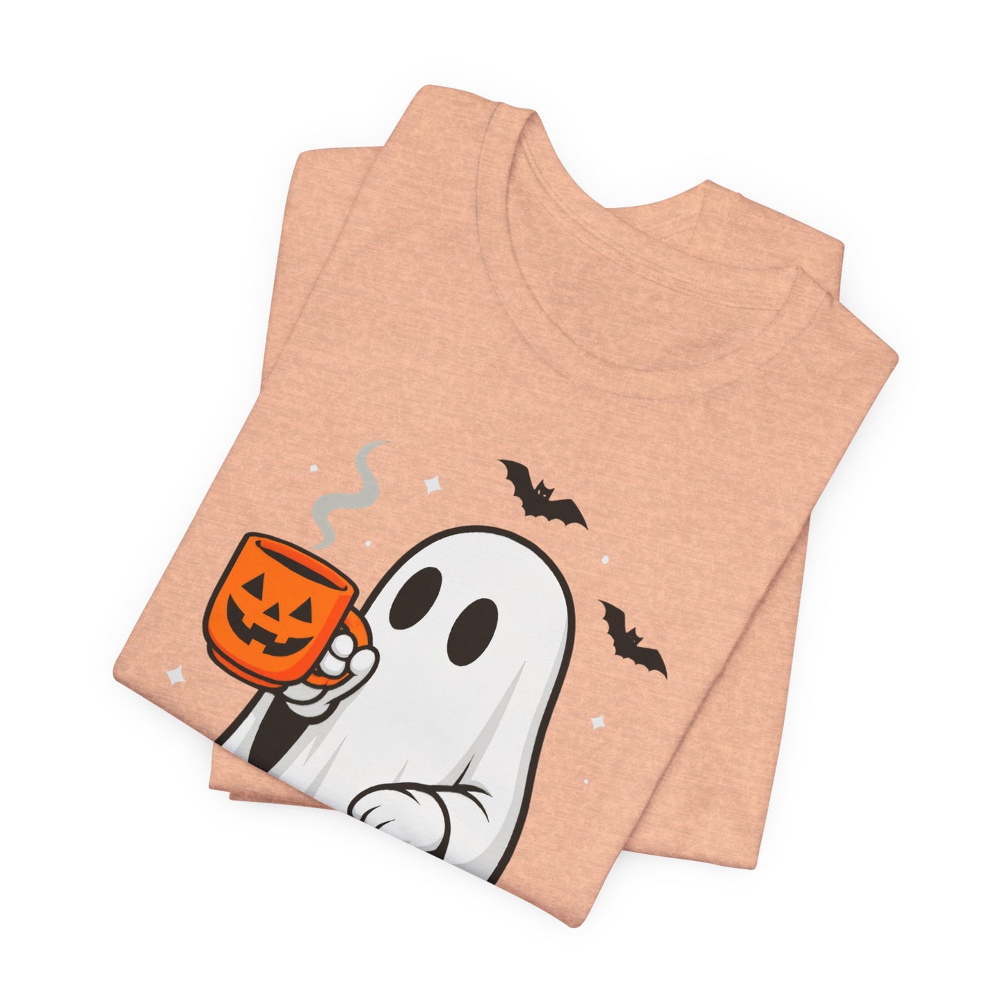 Halloween Ghost Graphic Tee, Spooky T-Shirt, Unisex Short Sleeve Shirt, Fall Fashion, Pumpkin Mug Design