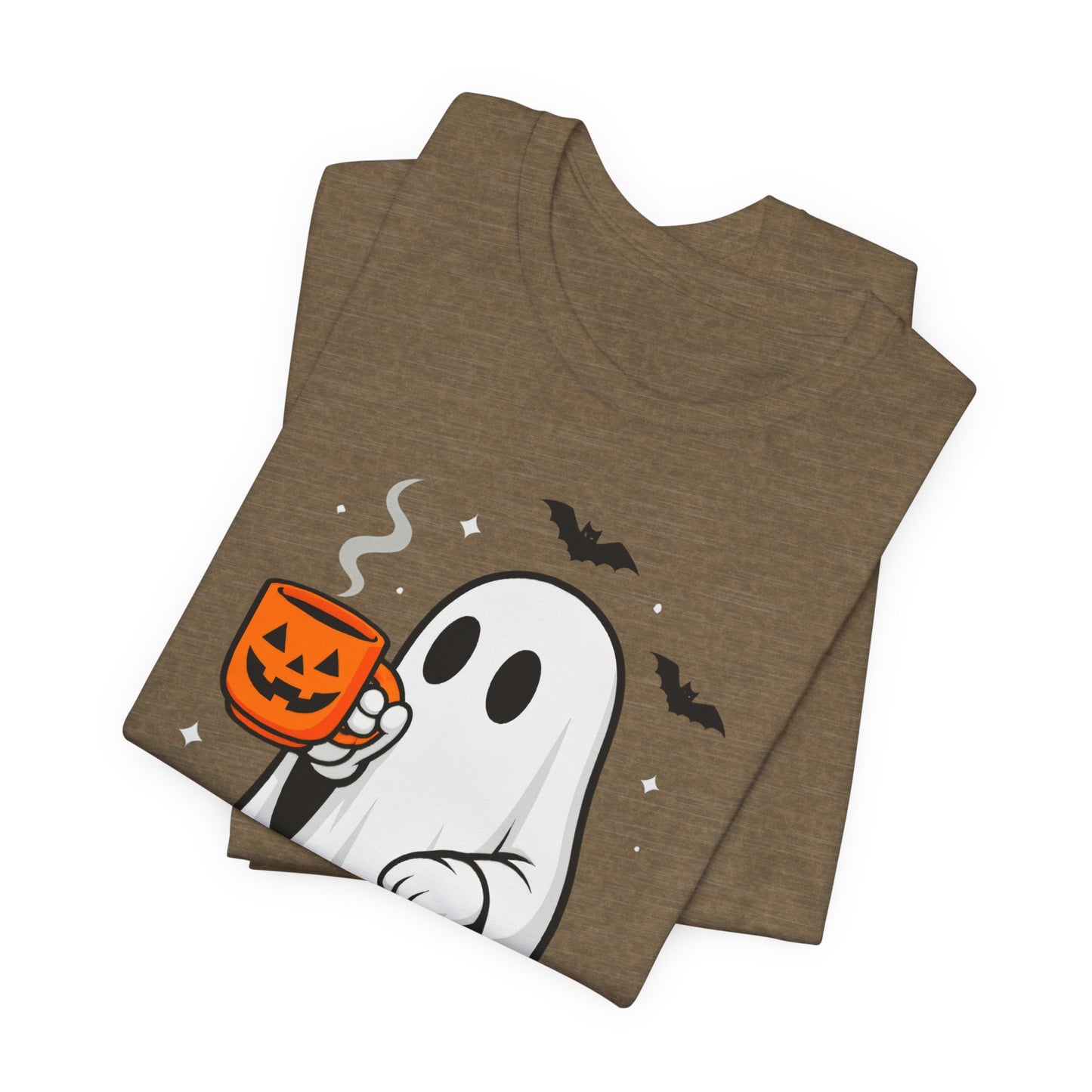 Halloween Ghost Graphic Tee, Spooky T-Shirt, Unisex Short Sleeve Shirt, Fall Fashion, Pumpkin Mug Design