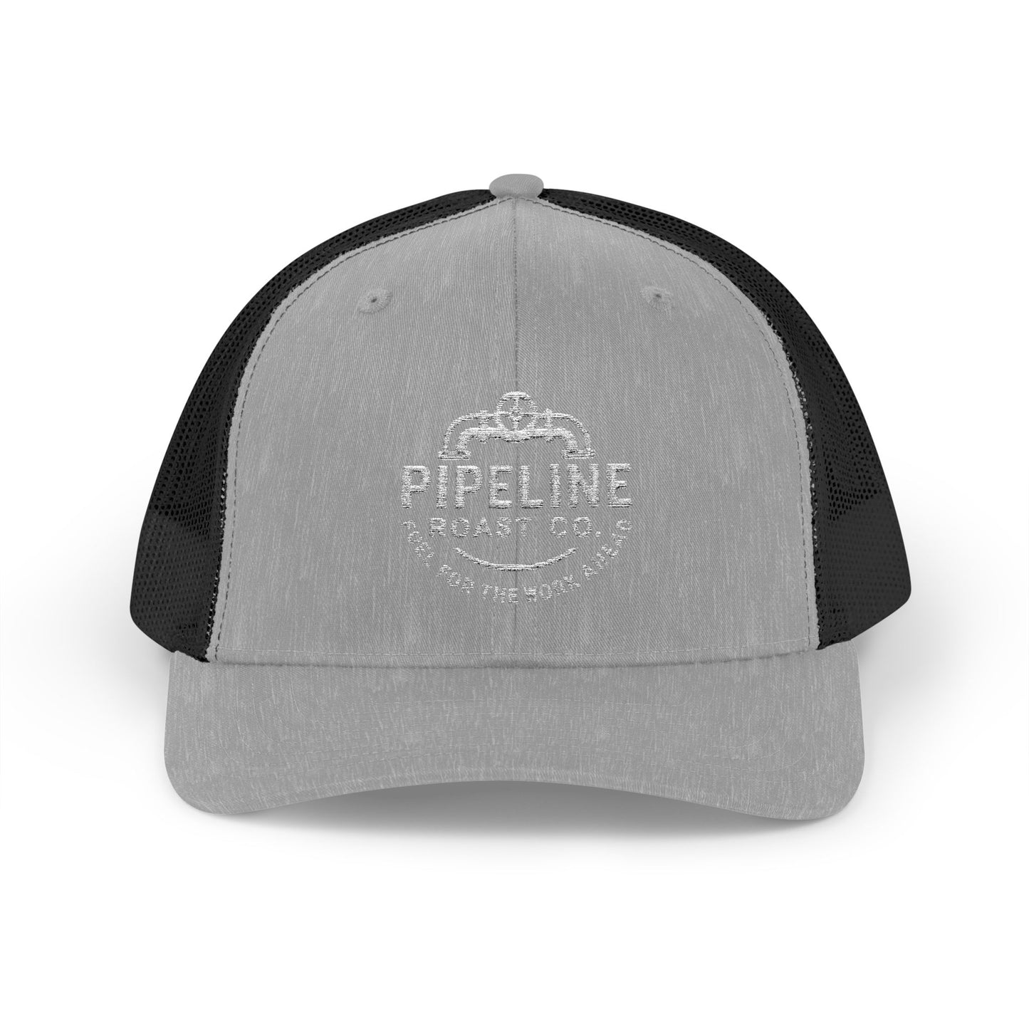 Pipeline Roast Co. Trucker Hat – Snapback Mesh Back Cap with Embroidered Logo, Adjustable Mid-Profile Design