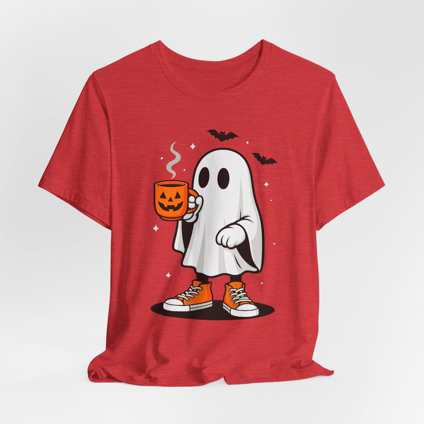 Halloween Ghost Graphic Tee, Spooky T-Shirt, Unisex Short Sleeve Shirt, Fall Fashion, Pumpkin Mug Design