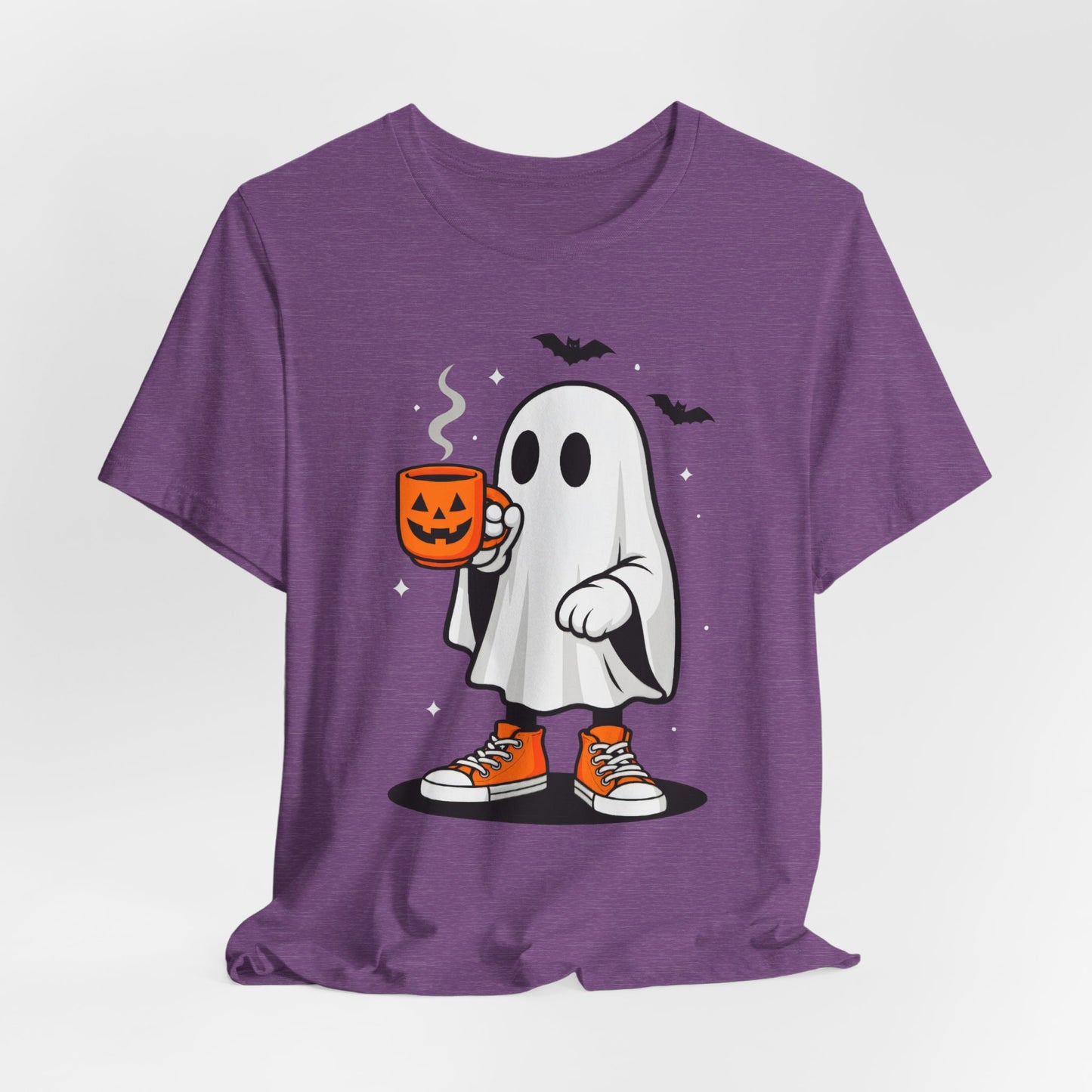 Halloween Ghost Graphic Tee, Spooky T-Shirt, Unisex Short Sleeve Shirt, Fall Fashion, Pumpkin Mug Design