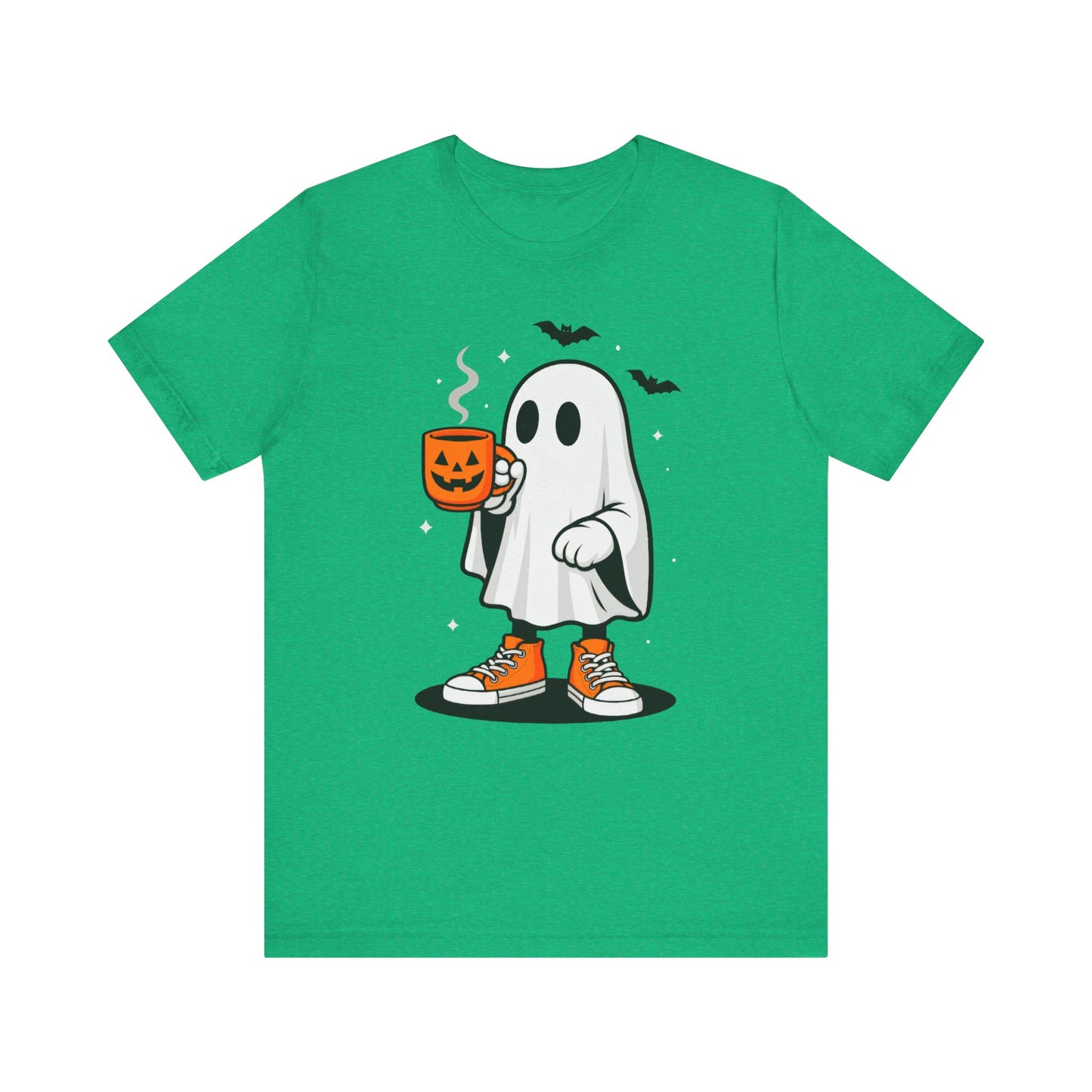 Halloween Ghost Graphic Tee, Spooky T-Shirt, Unisex Short Sleeve Shirt, Fall Fashion, Pumpkin Mug Design