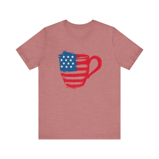 Patriotic Coffee Lover's Tee, Unisex Shirt, Independence Day Apparel, Gift for Barista, American Flag Tee, Casual Wear