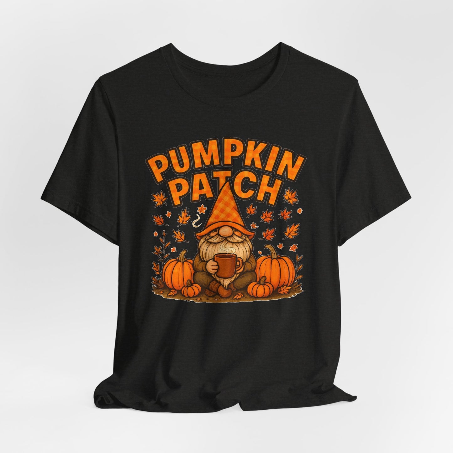 Fall Pumpkin Patch Tee, Cozy Autumn T-Shirt, Seasonal Gnome Shirt, Halloween Fun Apparel, Graphic Tee for Nature Lovers