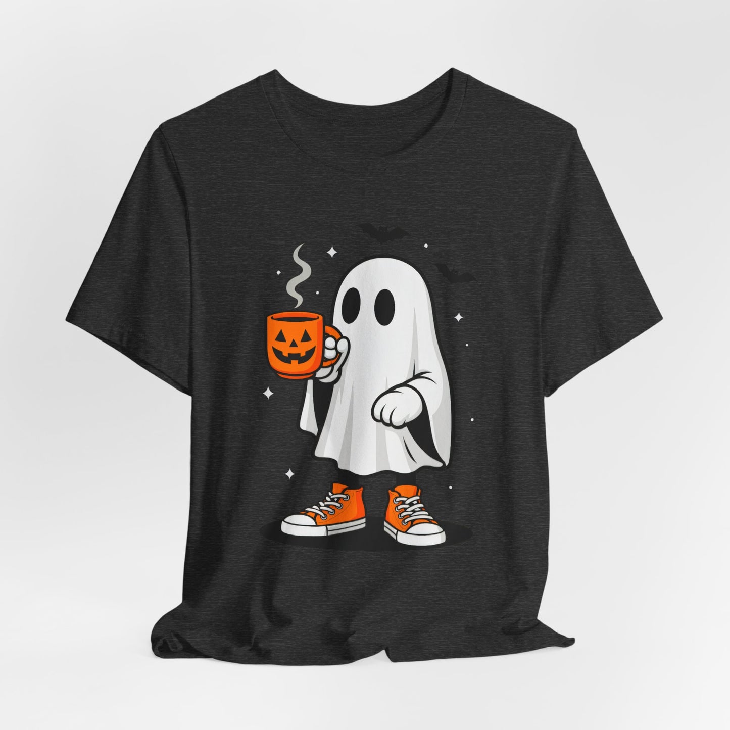Halloween Ghost Graphic Tee, Spooky T-Shirt, Unisex Short Sleeve Shirt, Fall Fashion, Pumpkin Mug Design