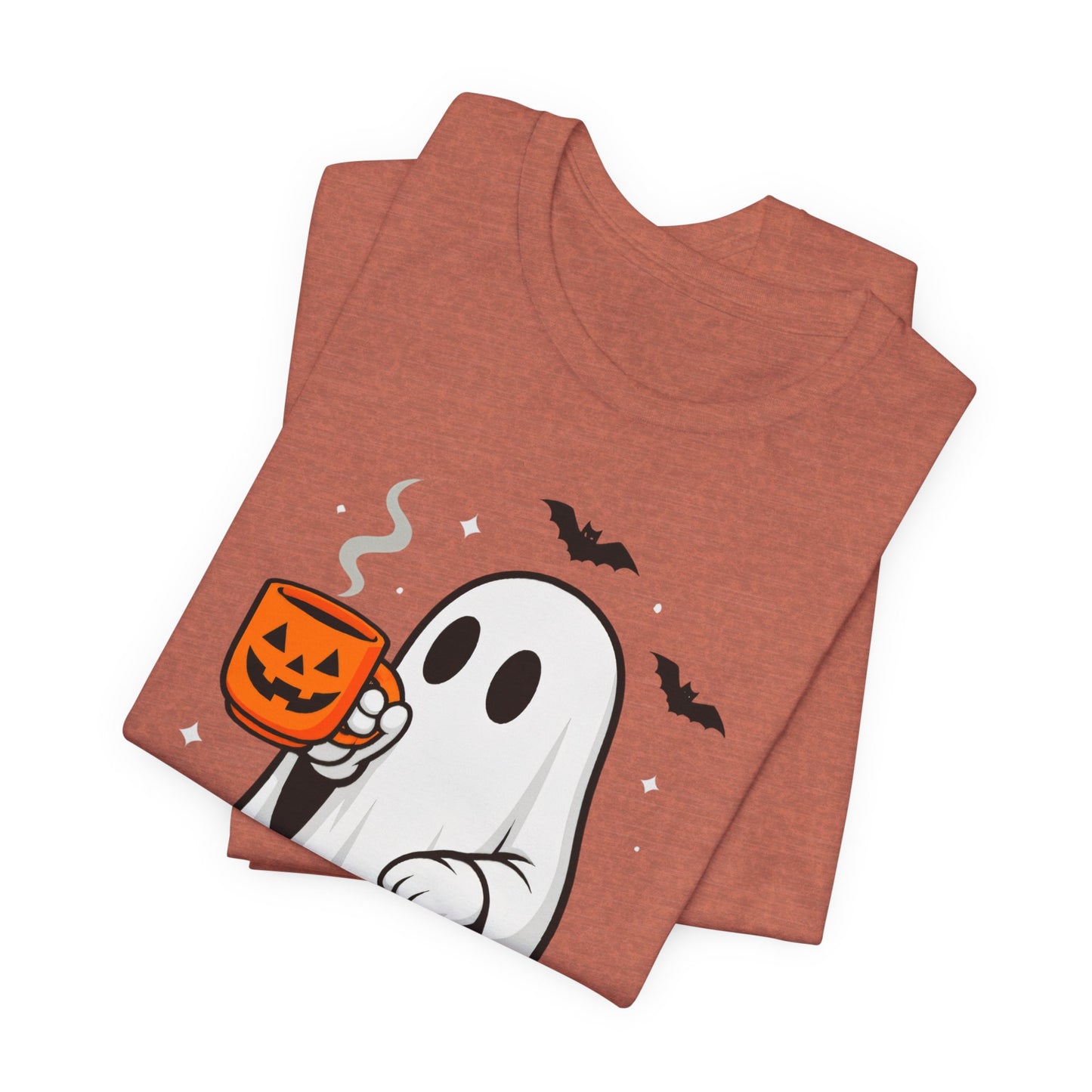 Halloween Ghost Graphic Tee, Spooky T-Shirt, Unisex Short Sleeve Shirt, Fall Fashion, Pumpkin Mug Design