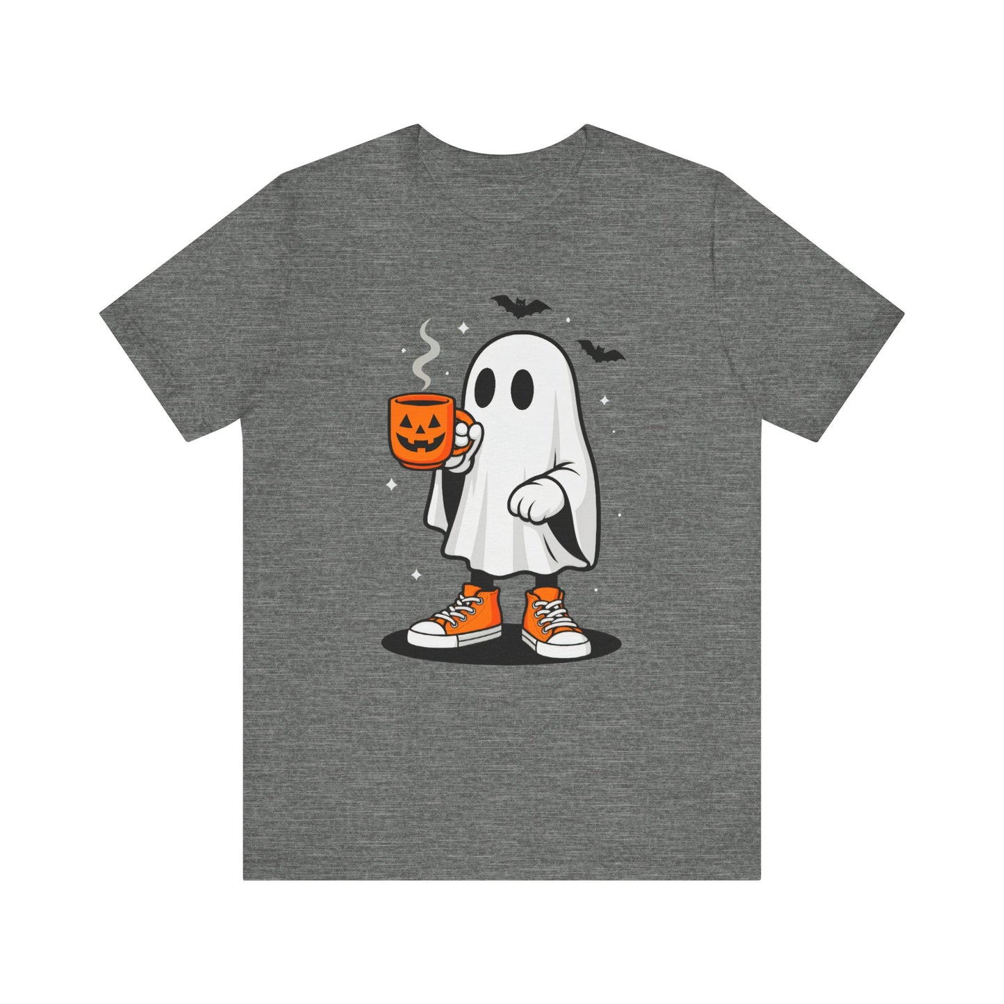 Halloween Ghost Graphic Tee, Spooky T-Shirt, Unisex Short Sleeve Shirt, Fall Fashion, Pumpkin Mug Design