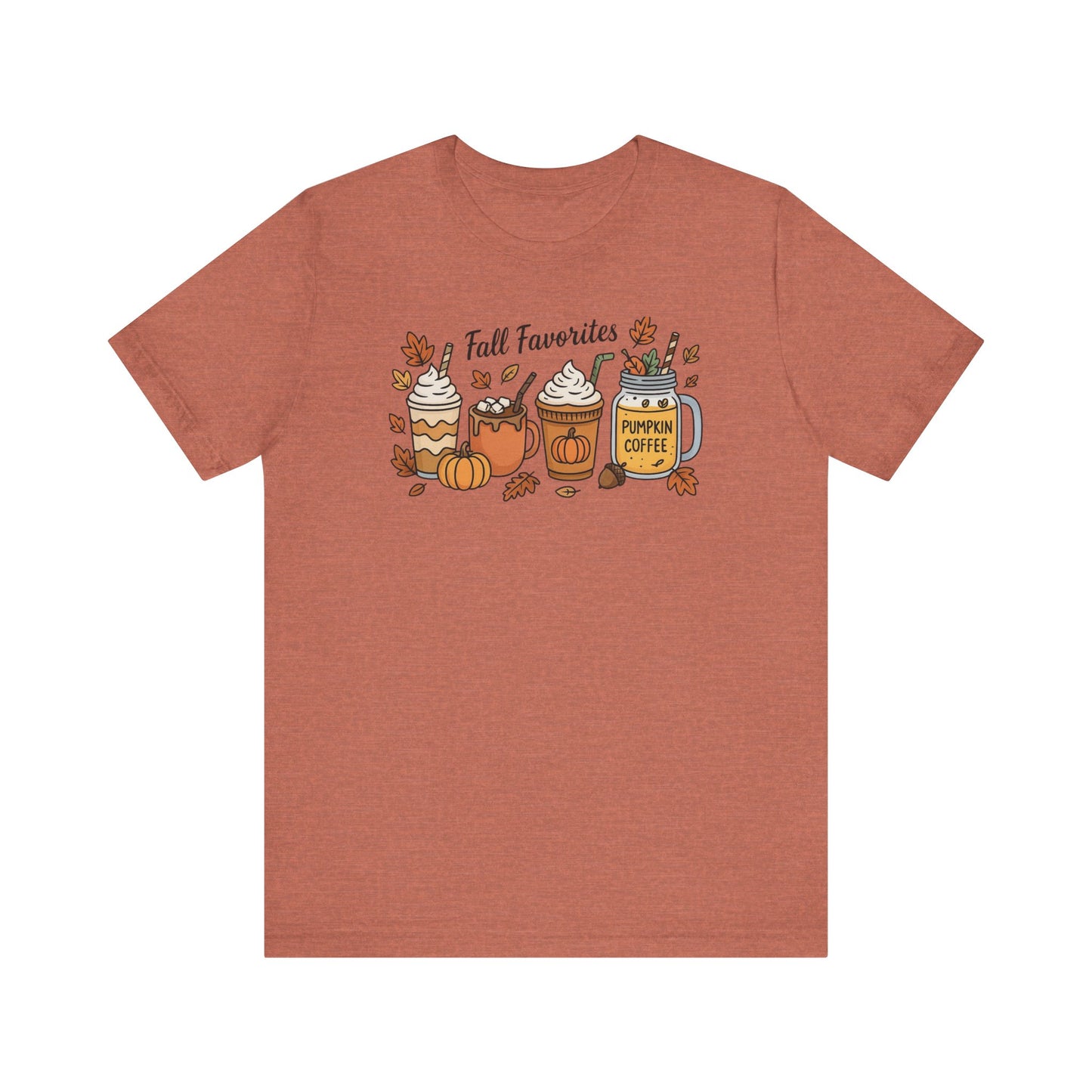 Cozy Fall Favorites Tee | Autumn Shirt, Pumpkin Coffee Top, Unisex Fall T-Shirt, Gift for Coffee Lovers, Seasonal Apparel