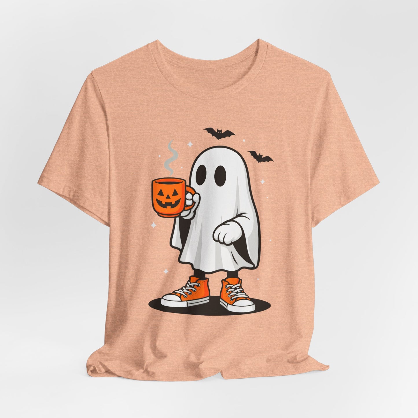 Halloween Ghost Graphic Tee, Spooky T-Shirt, Unisex Short Sleeve Shirt, Fall Fashion, Pumpkin Mug Design