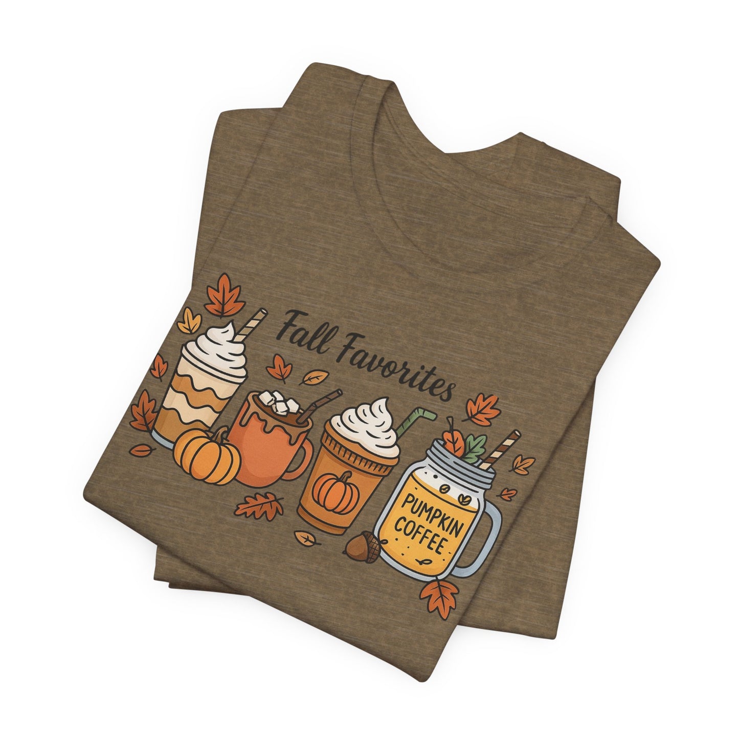 Cozy Fall Favorites Tee | Autumn Shirt, Pumpkin Coffee Top, Unisex Fall T-Shirt, Gift for Coffee Lovers, Seasonal Apparel