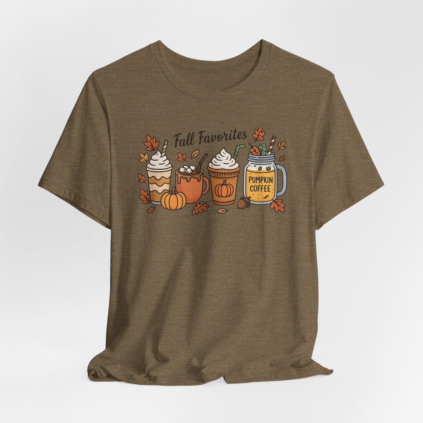 Cozy Fall Favorites Tee | Autumn Shirt, Pumpkin Coffee Top, Unisex Fall T-Shirt, Gift for Coffee Lovers, Seasonal Apparel