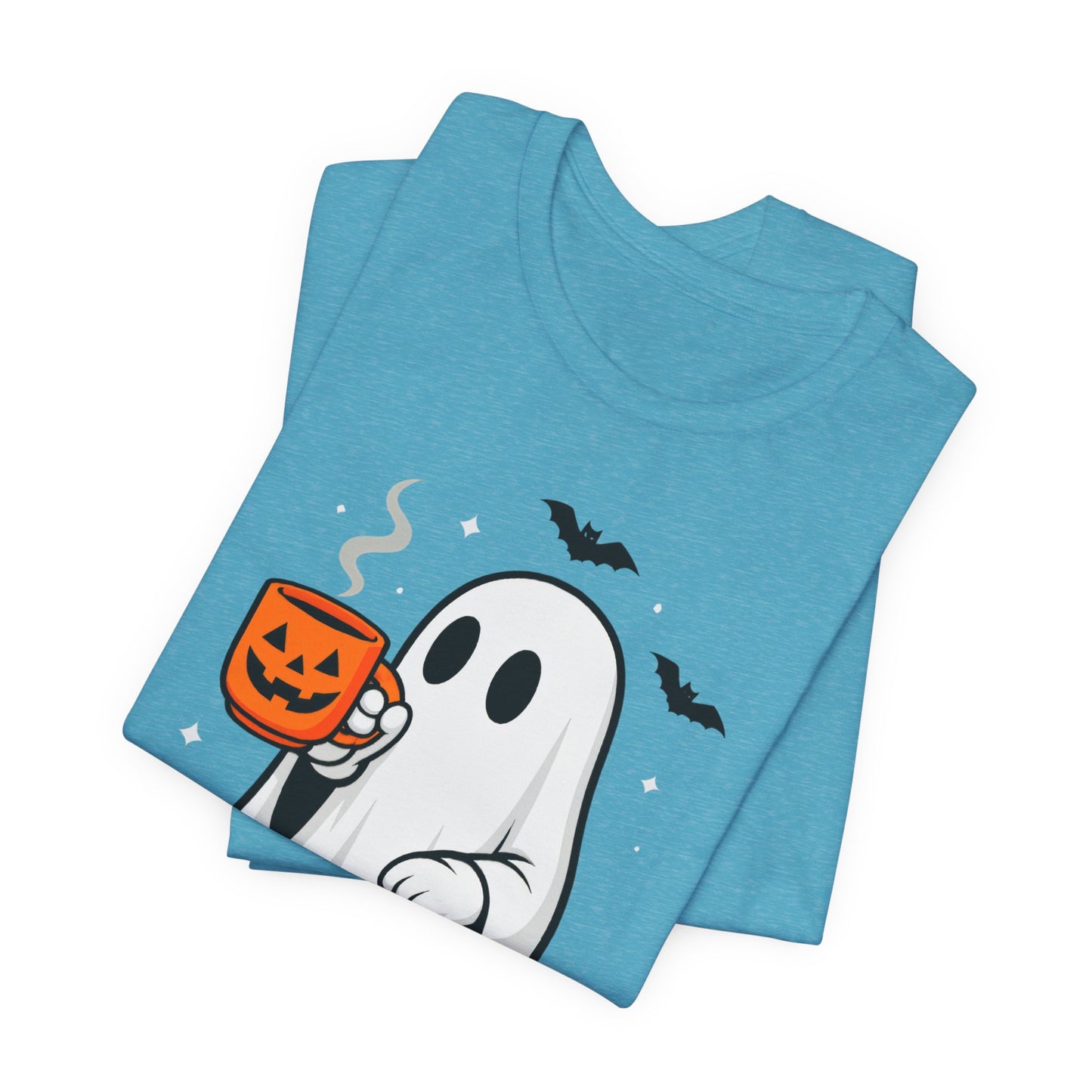Halloween Ghost Graphic Tee, Spooky T-Shirt, Unisex Short Sleeve Shirt, Fall Fashion, Pumpkin Mug Design