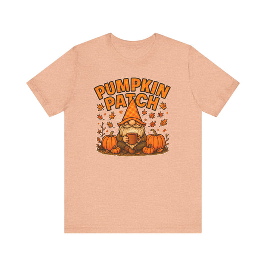 Fall Pumpkin Patch Tee, Cozy Autumn T-Shirt, Seasonal Gnome Shirt, Halloween Fun Apparel, Graphic Tee for Nature Lovers