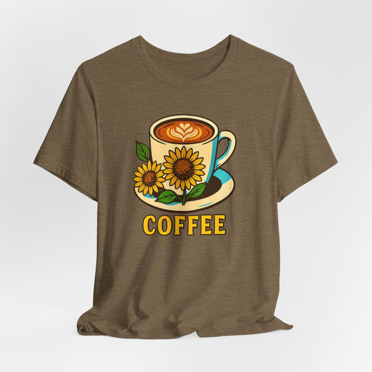 Coffee Lover Tee, Unisex Coffee Short Sleeve Shirt, Sunflower Graphic Tee, Best Gift for Baristas, Casual Summer Wear