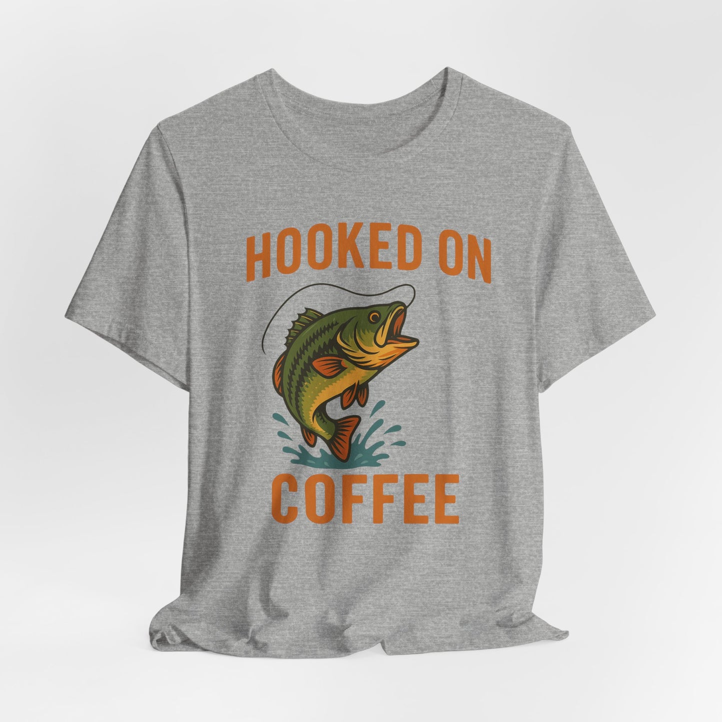 Hooked on Coffee Fishing Tee | Unisex Jersey Short Sleeve T-Shirt, Great for Outdoors, Gifts for Fishermen, Coffee Lovers, Casual Wear