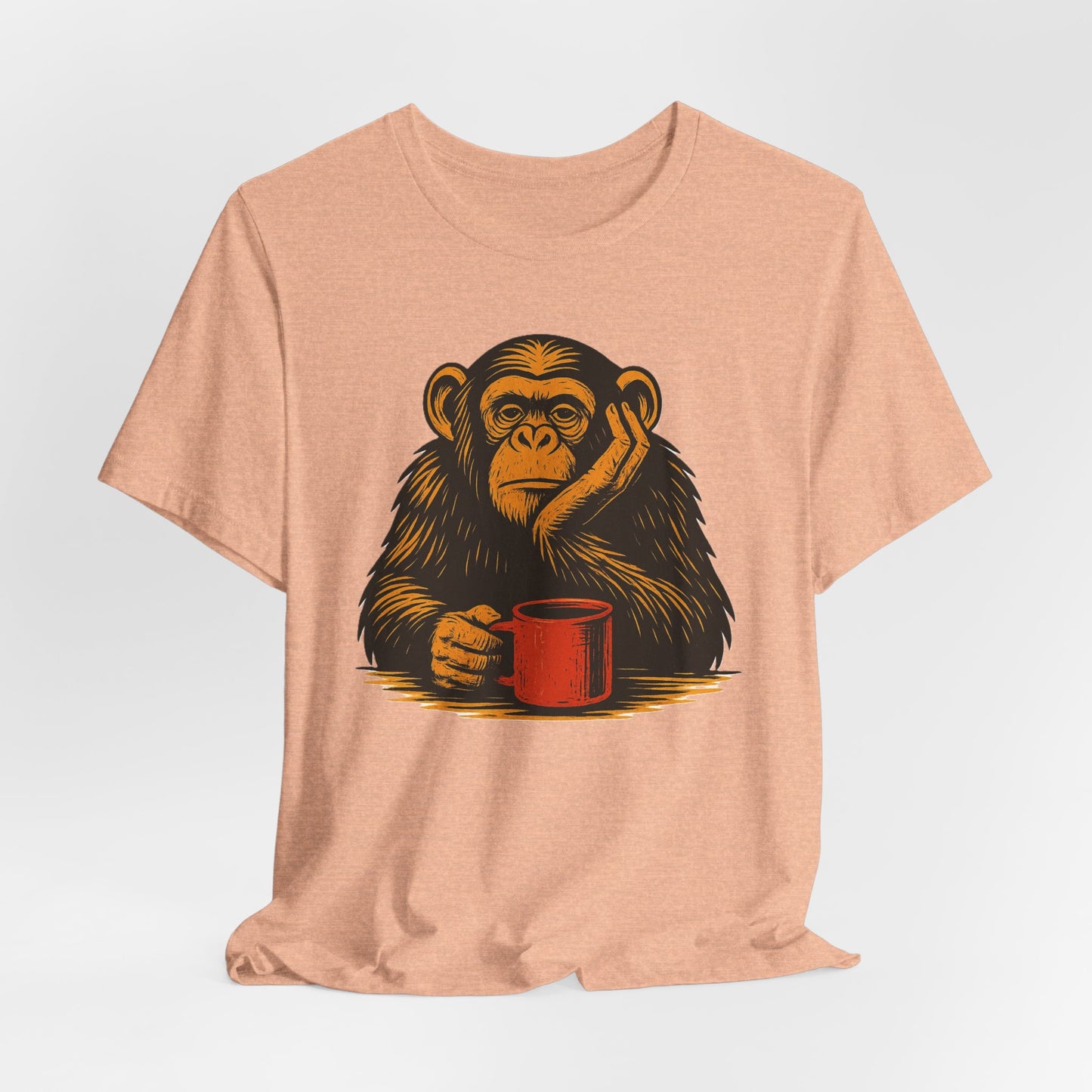 Charming Chimpanzee Coffee Tee, Relaxed Vibes, Gift for Animal Lovers, Everyday Comfort, Perfect for Coffee Lovers