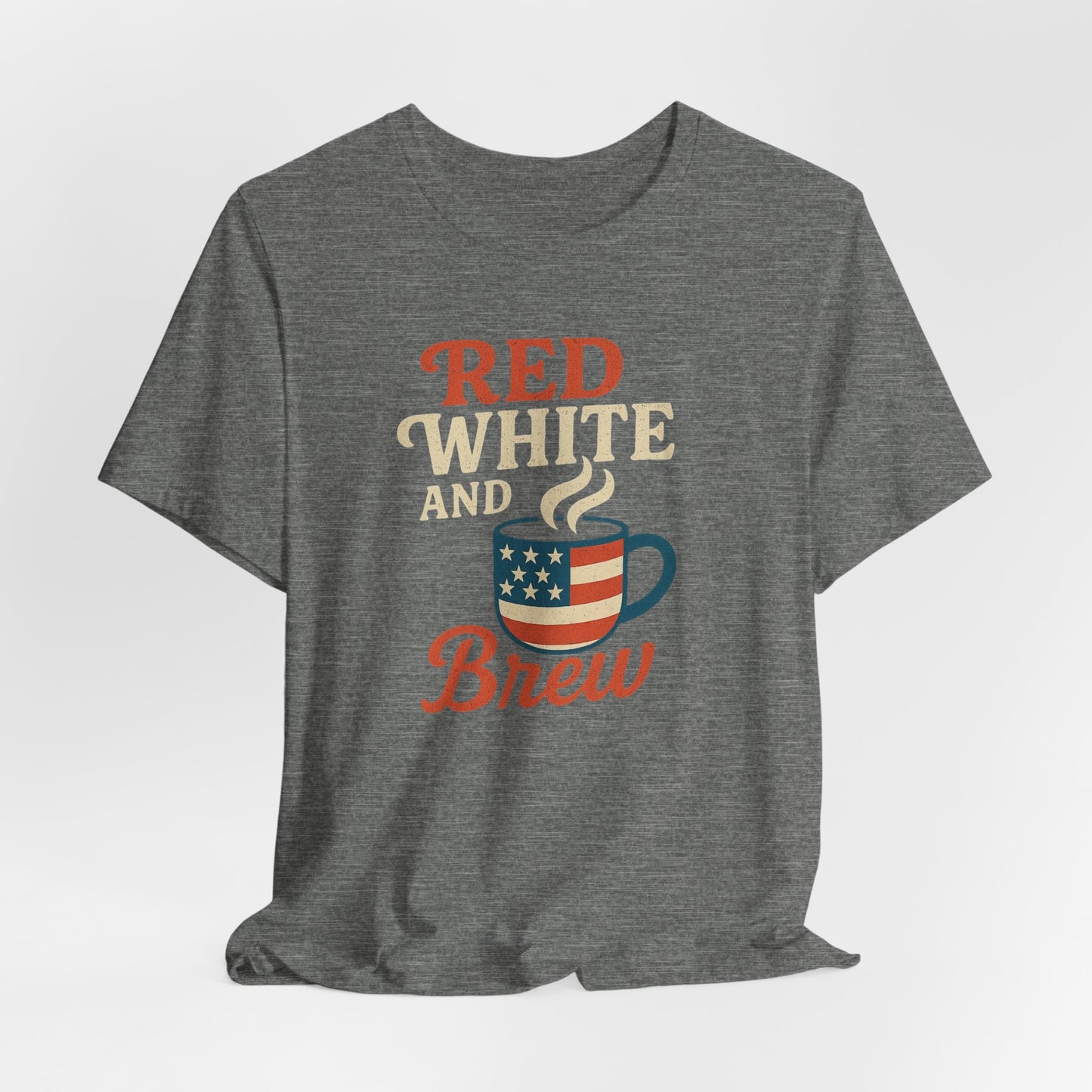 Patriotic Coffee Lover Tee, Red White and Brew Shirt, Unisex Casual T-Shirt, Gift for Coffee Enthusiasts, July 4th Celebration Tee
